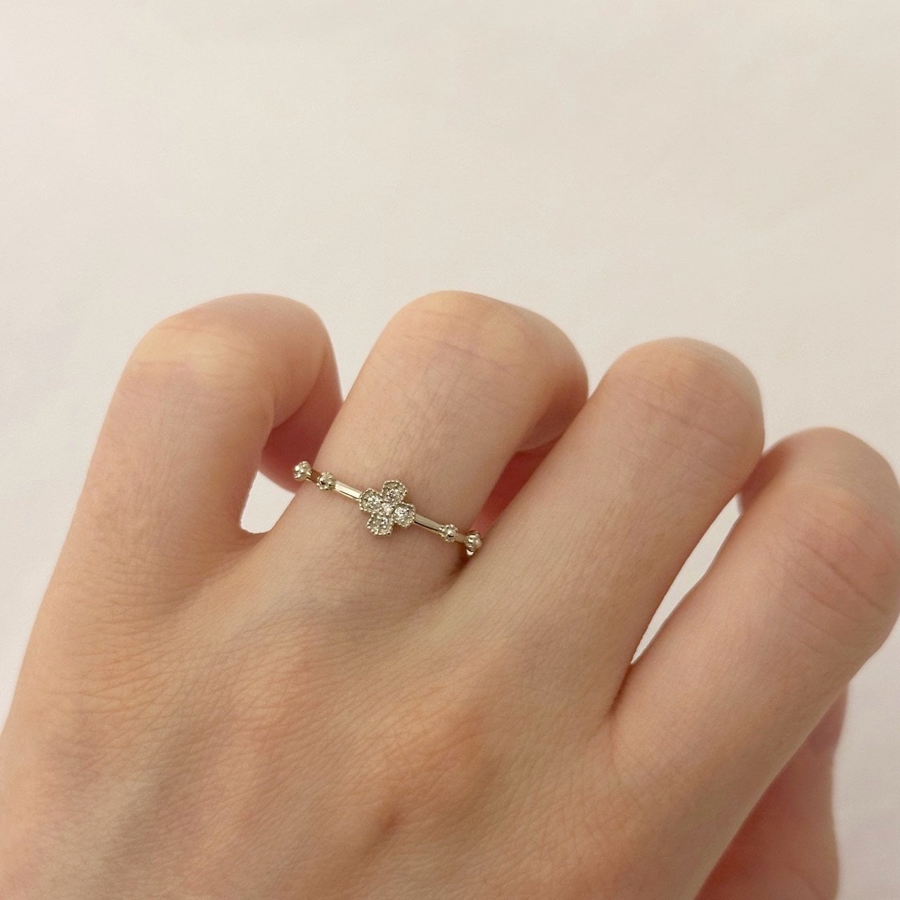 14K 무도금 십자가 묵주반지 1.35g — 열 개의 작은 구슬과 다섯 알의 십자가 상세 5