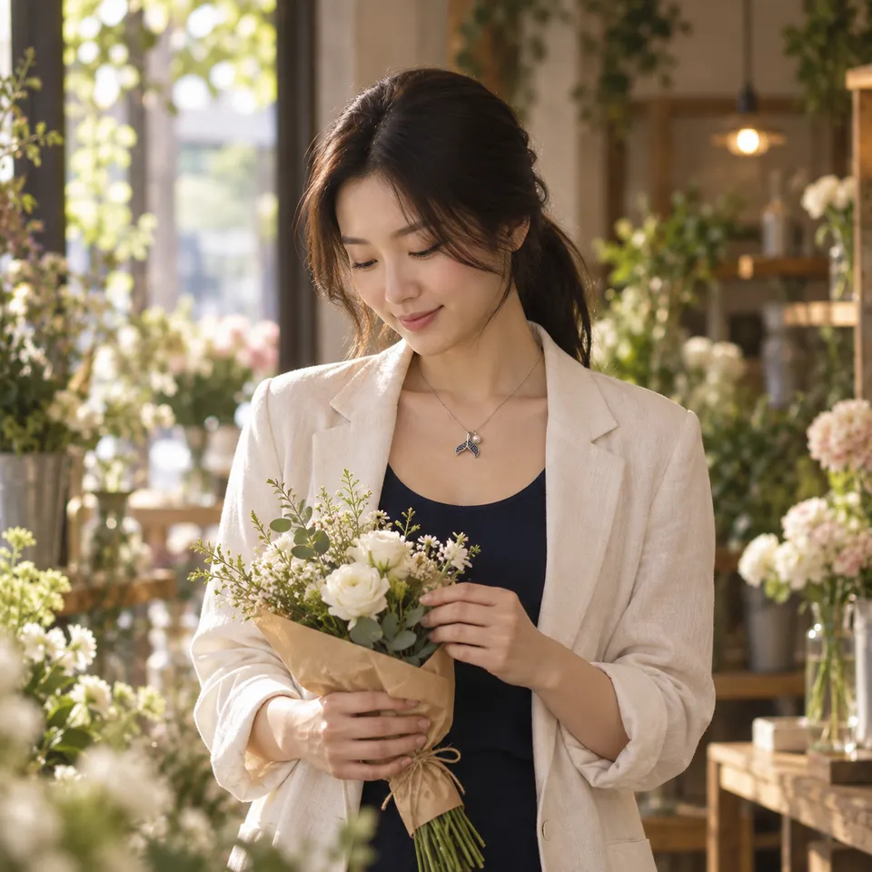 혼자 고른 꽃다발을 바라본다