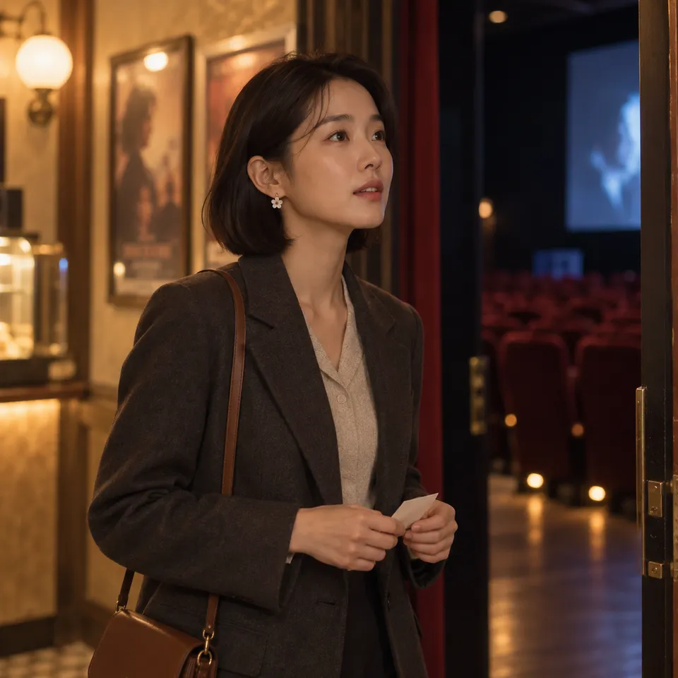 작은 영화관 입구에서 표 한 장을 들고 상영관을 바라본다.