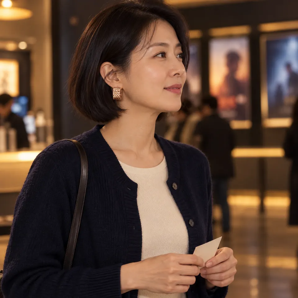 작은 영화관 로비에서 입장을 기다린다.